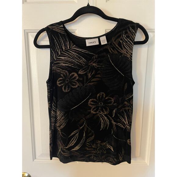 Chico's Tops - Chico's Travelers Dress Tank Top, Size 0, Made in USA, Floral Leaf Design, Brown